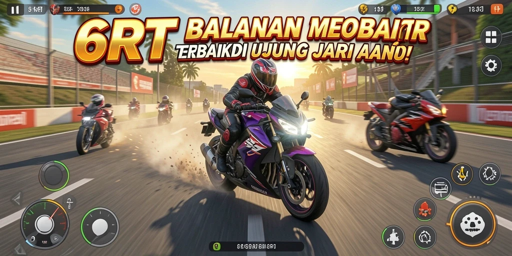 Tampilan gameplay balapan motor yang mendebarkan di 6RT.