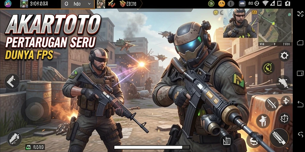 Tampilan gameplay menarik dari AKARTOTO dengan aksi tembak-menembak yang intens.