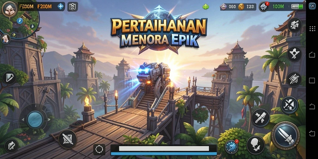 Tangkapan layar gameplay F200M menampilkan aksi seru dalam strategi Tower Defense.