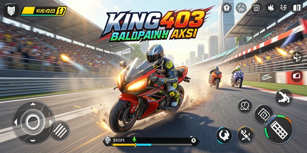 Tampilan gameplay KING403 yang menegangkan dalam balapan motor.