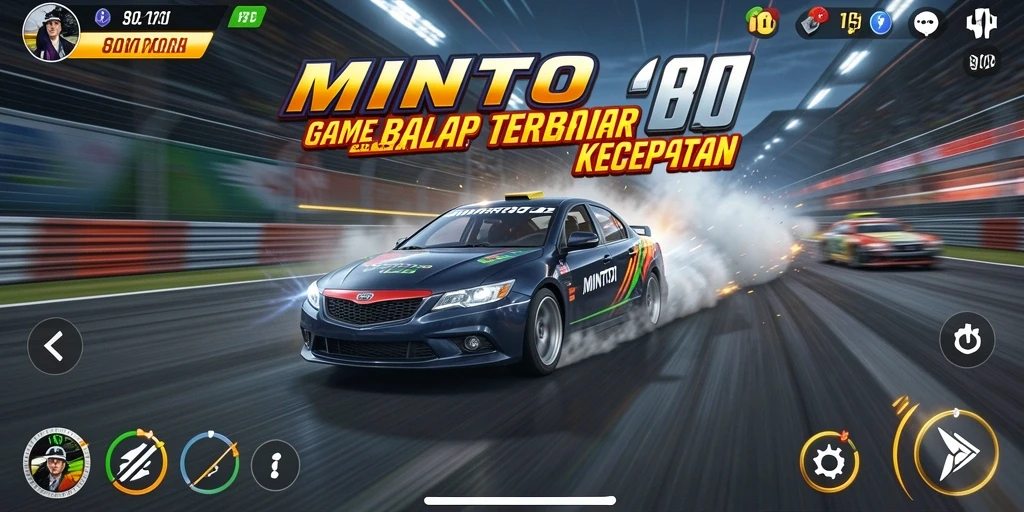 Screenshot gameplay MINTOTO menunjukkan balapan seru di lintasan yang menantang.
