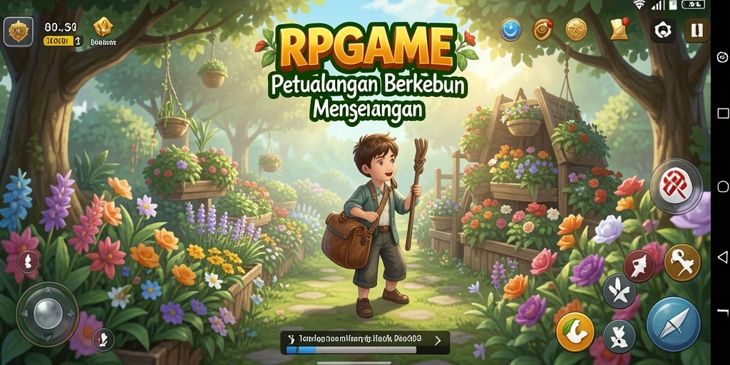 Tangkapan layar RPGAME menampilkan gameplay seru berkebun dan bertani.