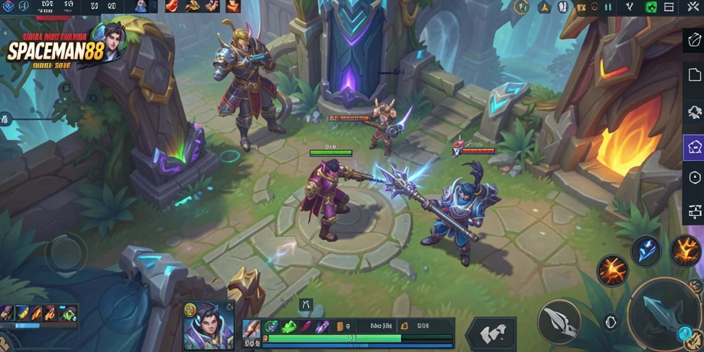 Screenshot utama SPACEMAN88 menampilkan aksi seru dalam pertempuran MOBA.